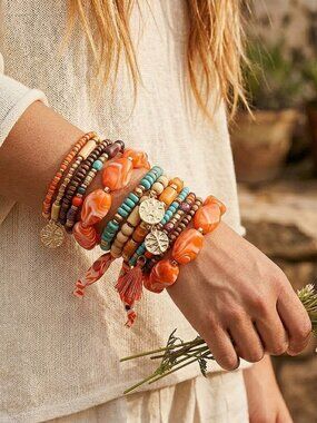 NEW 23 PC Bohemian Beaded Festival Stretch Bracelet Custom Brecklynn Stack